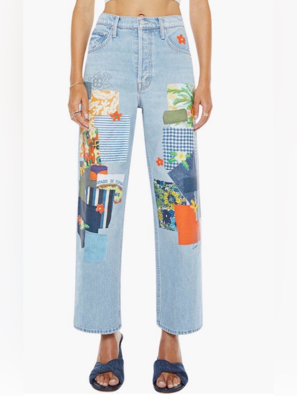 NWT Mother Spinner Patchwork Straight Leg Jeans